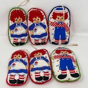 Vintage Raggedy Ann & Andy Fabric Ornaments Lot of 6 - Handmade Puffy‎ Pillow